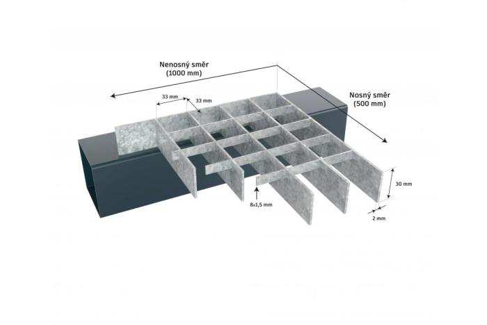 Pozinkovaný rošt lisovaný 500x1000/30x30/30x2 mm